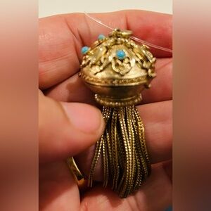 Elegant Ciro Vintage Gold Tone Ball Pendant Watch w/Faux Turquoise & Tassel